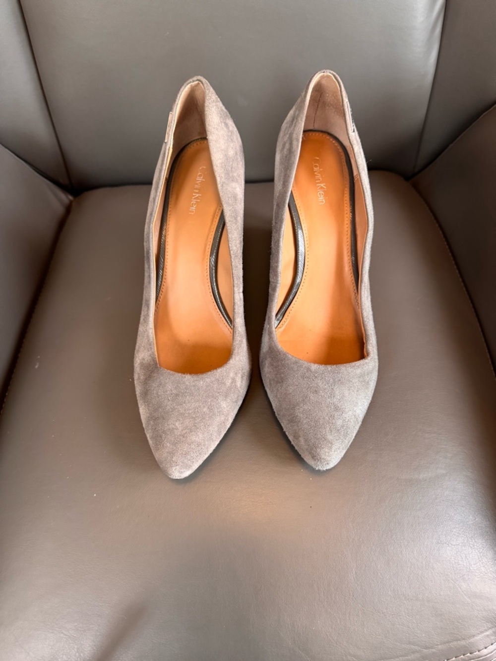 Calvin Klein Gray Suede Pointed-Toe Pumps - Size 9.5
